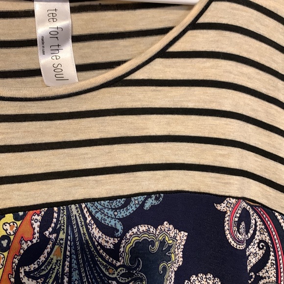 Tee For The Soul Dress, Cream w/Black Stripes & Navy Paisley Design, Small - Picture 3 of 8